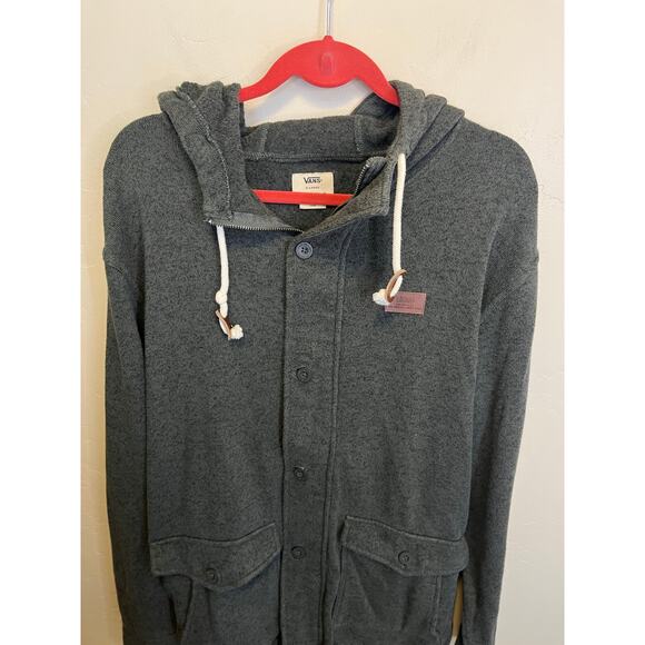 Vans Men's Button Up Grey Sweatshirt Hoodie Knit Skater Jacket Size XL - Picture 7 of 10
